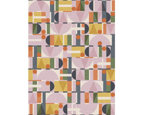 Vliestapete 81645 Leyla Retro geometrisch bunt Geometrisches Muster mit Kreisen, Dreiecken, Rechtecken und Halbkreisen
