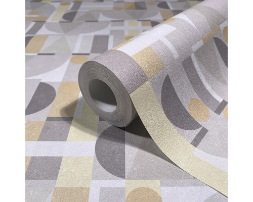 Rolle geometrischer Tapete mit Kreisen, Halbkreisen und Rechtecken