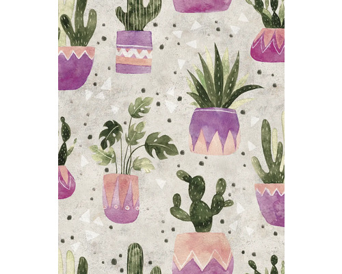 Vliestapete 81653 Leyla Pflanzenmix grau grün Muster mit Kakteen und Zimmerpflanzen in Töpfen