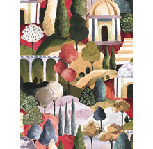 Peinture avec des arbres et de l''architecture