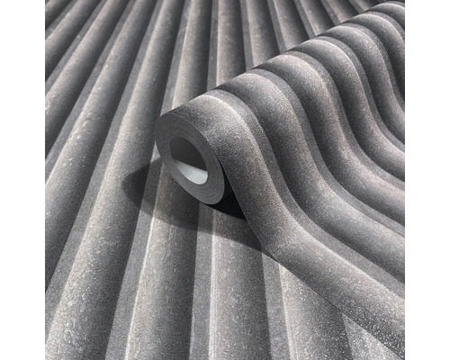 Graue Tapete mit dreidimensionalem Rippendesign