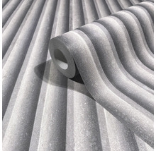 Eine Rolle graue Tapete mit Streifenmuster.