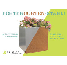 Quadratischer Pflanzkasten aus Cortenstahl mit Pflanzen