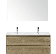 Ensemble de meuble-lavabo avec deux lavabos, meuble bas avec quatre tiroirs et miroir