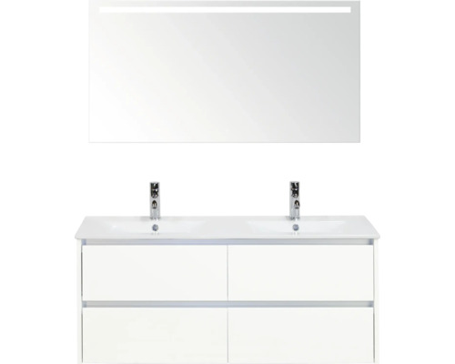 Meuble-lavabo double avec meuble sous-lavabo et miroir lumineux pour la salle de bain