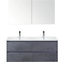 Meuble-lavabo avec deux lavabos, meuble bas et armoire de toilette