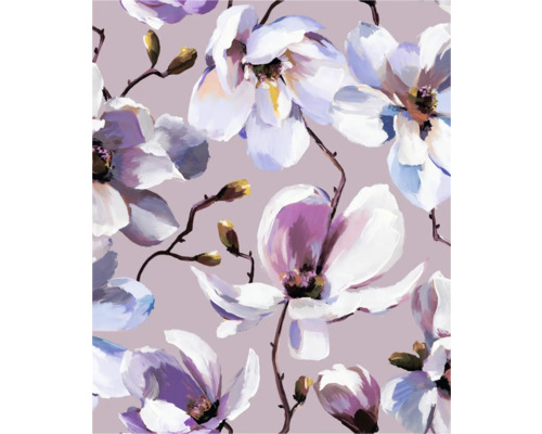 Papier peint intissé 47463 Flora violet Illustration avec des fleurs de magnolia