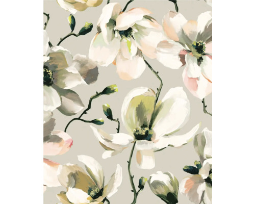 Papier peint intissé 47464 Flora beige Papier peint à motif de fleurs de magnolia