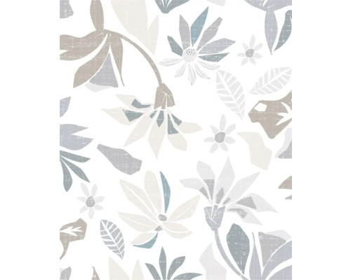 Papier peint intissé 47468 Flora gris blanc Papier à motif floral avec fleurs et feuilles