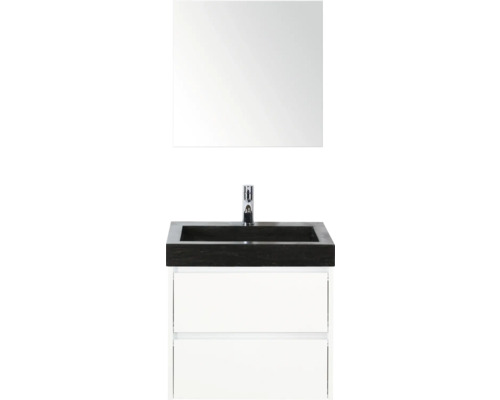 Combinaison de lavabo avec miroir, meuble sous-lavabo et robinetterie pour la salle de bains