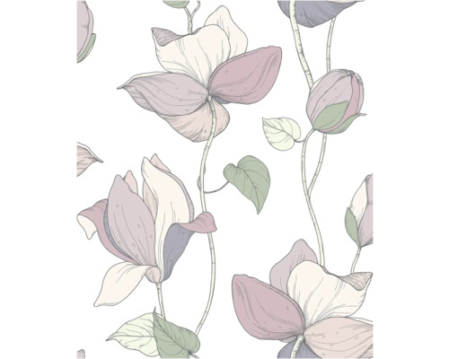 Papier peint intissé 47472 Flora blanc Papier peint à fleurs avec motif de fleurs de magnolia