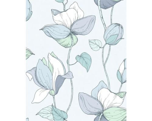 Papier peint intissé 47473 Flora bleu Papier peint à fleurs avec motif de fleurs de magnolia