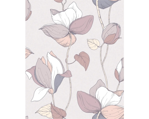 Papier peint intissé 47474 Flora beige Papier peint à fleurs avec motifs floraux