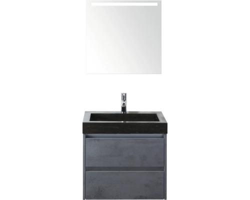 Sanox Badmöbel-Set Dante BxHxT 61 cm x 170 cm x 45.5 cm Frontfarbe beton anthrazit Waschtisch mit Unterschrank und beleuchtetem Spiegel für das Badezimmer