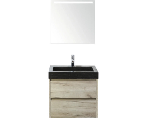 Sanox Badmöbel-Set Dante BxHxT 61 cm x 170 cm x 45.5 cm Frontfarbe craft oak Waschtischkombination mit Spiegel und zwei Schubladen