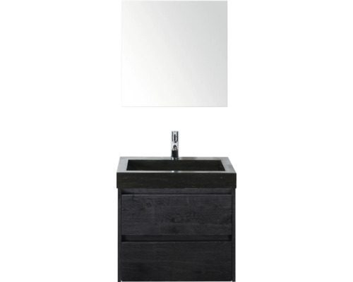 Ensemble de meubles de salle de bains Sanox Dante lxhxp 61 cm x 170 cm x 45.5 cm couleur de façade black oak Meuble-lavabo avec deux tiroirs, vasque à poser et miroir