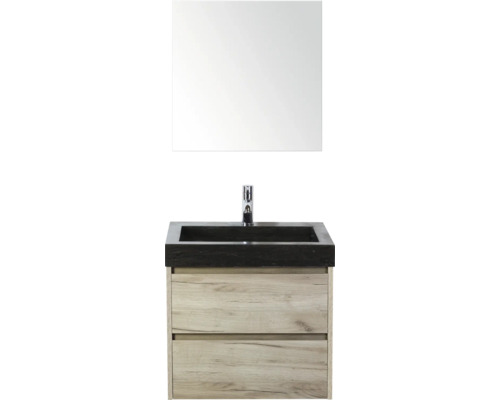 Waschtischkombination mit Spiegel, Waschbecken, Armatur und Unterschrank mit Schubladen