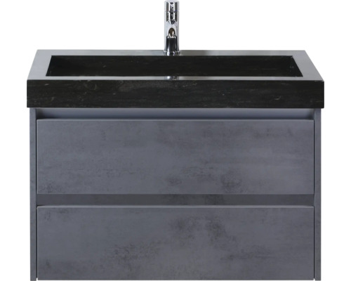 Lavabo en pierre naturelle avec meuble sous lavabo Sanox Dante lxhxp 81 cm x 58 cm x 45.5 cm couleur de façade béton anthracite Meuble sous-lavabo avec lavabo et robinet