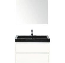 Ensemble de meuble-lavabo avec miroir, plaque de meuble-lavabo noire, vasque à poser et meuble sous-vasque