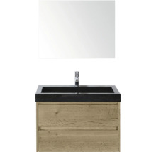 Waschtischkombination mit Spiegel, Waschbecken und Holzunterschrank