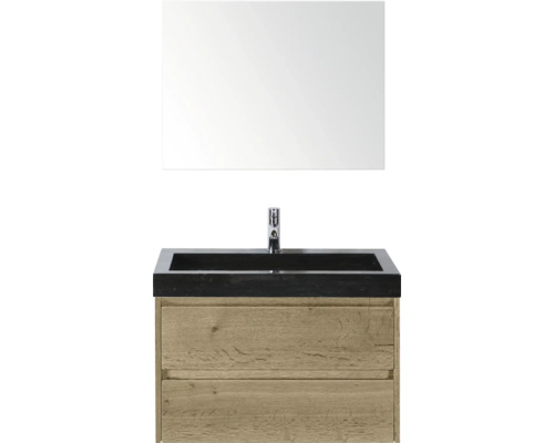 Sanox Badmöbel-Set Dante BxHxT 81 cm x 170 cm x 45.5 cm Frontfarbe eiche natur Waschtischkombination mit Spiegel, Waschbecken und Holzunterschrank