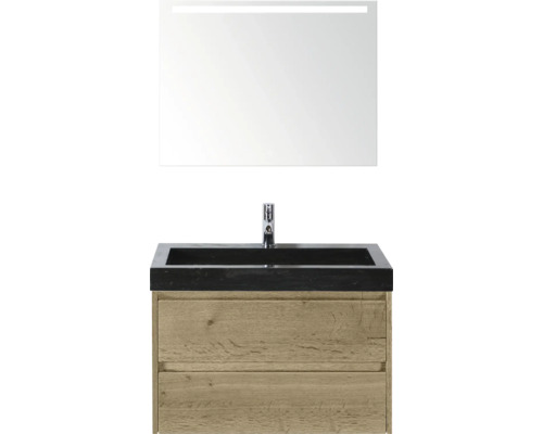 Waschtischkombination mit Spiegel und Unterschrank aus Holz