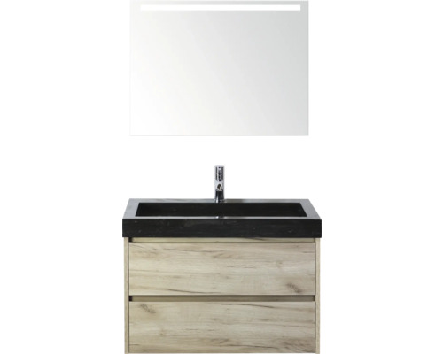 Sanox Badmöbel-Set Dante BxHxT 81 cm x 170 cm x 45.5 cm Frontfarbe craft oak Waschtisch mit Unterschrank, Waschtischarmatur und beleuchtetem Spiegel für das Badezimmer