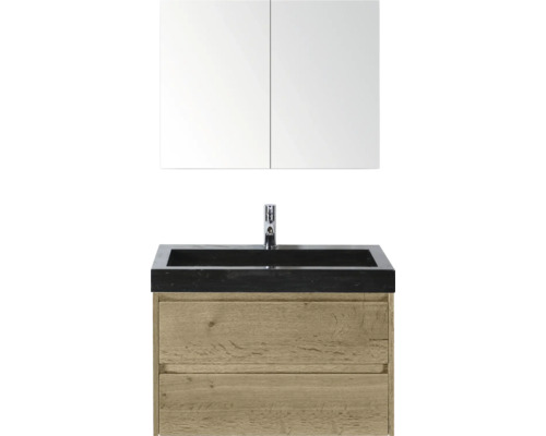 Meuble sous-lavabo avec miroir, robinet et deux tiroirs