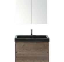 Ensemble de meubles-lavabos avec miroir, lavabo et meuble bas en bois