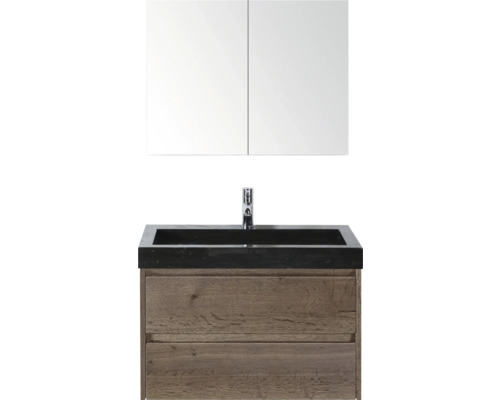 Ensemble de meubles-lavabos avec miroir, lavabo et meuble bas en bois