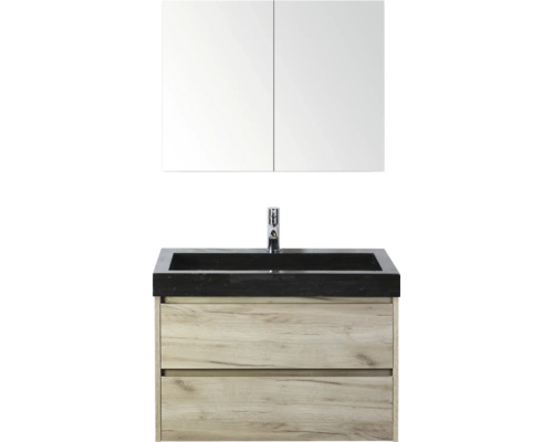 Sanox Badmöbel-Set Dante BxHxT 81 cm x 170 cm x 45.5 cm Frontfarbe craft oak Badezimmermöbel-Set mit Waschtischunterschrank, Waschbecken und Spiegelschrank