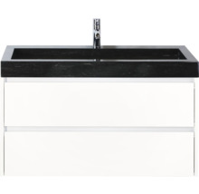 Meuble-lavabo avec lavabo noir et meuble bas blanc