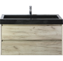 Meuble sous-lavabo avec deux tiroirs et lavabo noir