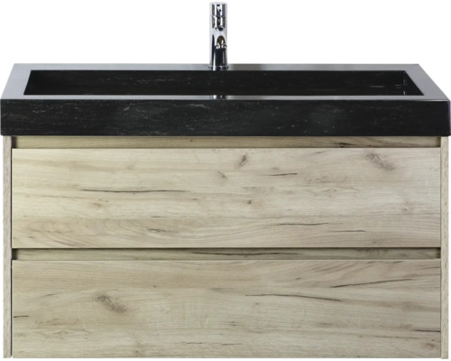 Meuble sous-lavabo avec deux tiroirs et lavabo noir