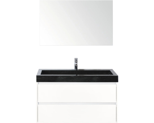 Meuble-lavabo avec miroir, robinet et tiroirs