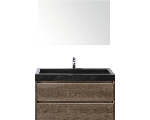 Ensemble de meuble-lavabo avec miroir, lavabo, robinet et meuble bas