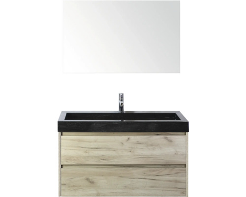 Meuble-lavabo combiné avec miroir, lavabo, robinet et meuble sous-vasque