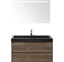 Meuble-lavabo combiné avec lavabo, meuble bas avec tiroirs et miroir avec éclairage