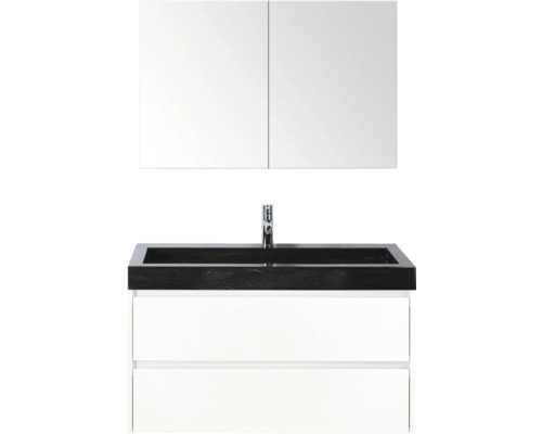 Meuble-lavabo avec armoire de toilette, robinet et deux tiroirs