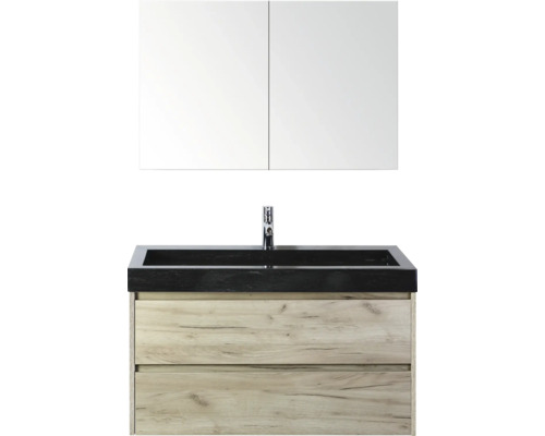 Ensemble de lavabo avec armoire de toilette, lavabo, robinet et meuble bas pour la salle de bains