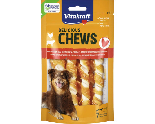 Emballage de friandises à mâcher pour chiens Vitakraft Delicious Chews en spirale, sans sucre ajouté et sans additifs
