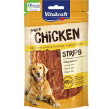 Vitakraft Pure Chicken Strips für Hunde, ohne Getreide und Zusatzstoffe, in recycelbarer Verpackung.