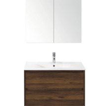 Combinaison de lavabo avec armoire de toilette, lavabo blanc et meuble sous-lavabo avec deux tiroirs