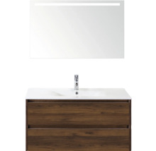 Meuble-lavabo avec meuble bas, lavabo et miroir avec éclairage