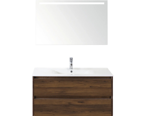 Meuble-lavabo avec meuble bas, lavabo et miroir avec éclairage