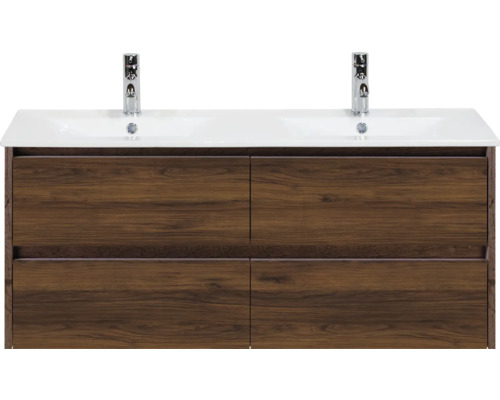 Meuble sous-lavabo avec quatre tiroirs et deux robinets