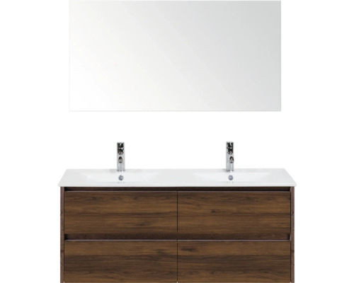 Ensemble de meubles de salle de bains Sanox Dante lxhxp 121 cm x 170 cm x 46 cm couleur de façade noyer Meuble-lavabo avec miroir et meuble bas en bois pour la salle de bains