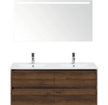 Ensemble de meubles-lavabos avec deux lavabos, meuble bas avec tiroirs et miroir avec éclairage