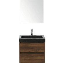 Meuble-lavabo avec miroir, robinetterie, meuble sous-vasque et deux tiroirs pour la salle de bain