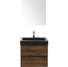 Meuble-lavabo avec miroir, robinet, meuble sous-vasque et deux tiroirs pour salle de bain